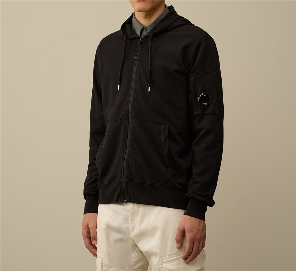 LIGHT FLEECE ZIPPED HOODED SWEATSHIRT BLACK C.P. COMPANY - Sweatshirt